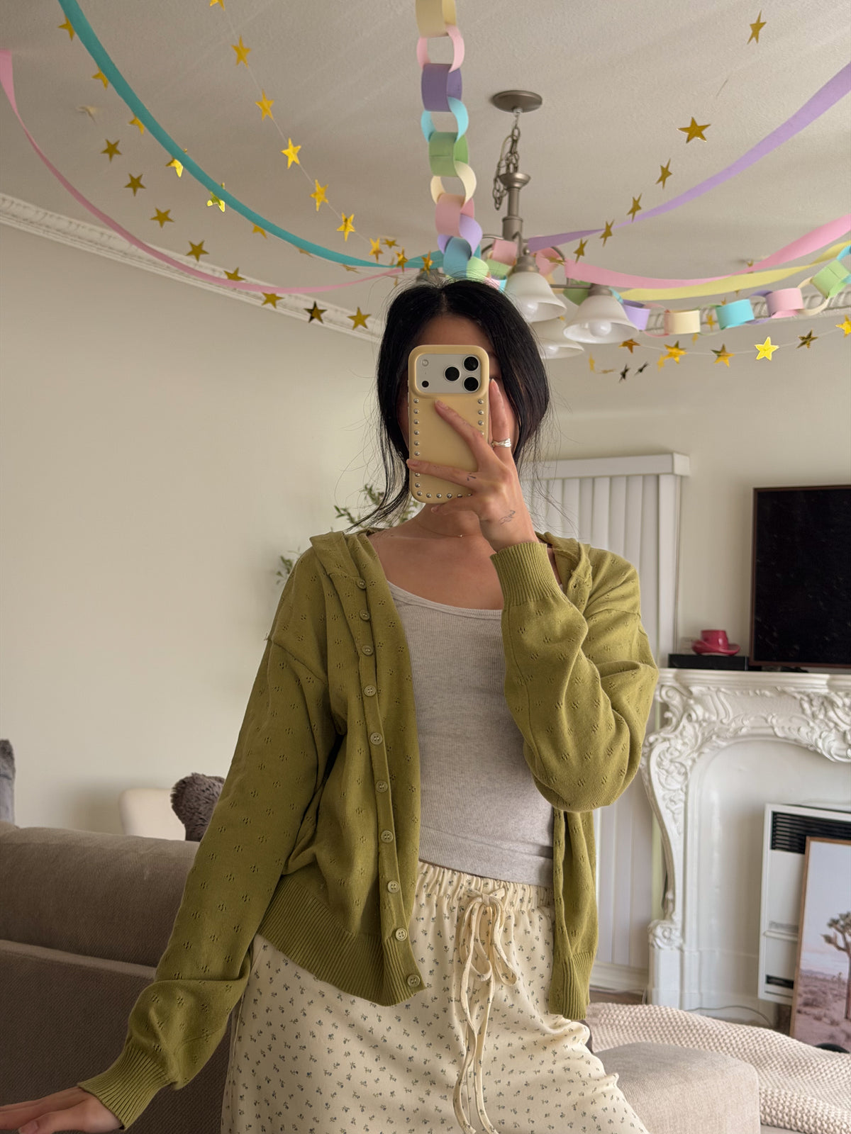 Hooded Pointelle Cardi || Matcha