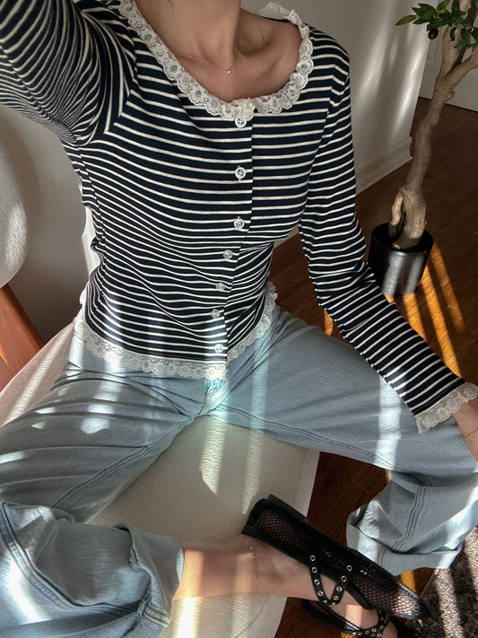 Cara Striped Lace Top