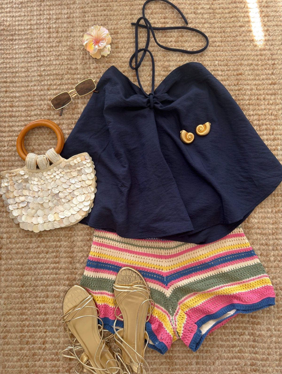 Tropical Stripes Crochet Shorts
