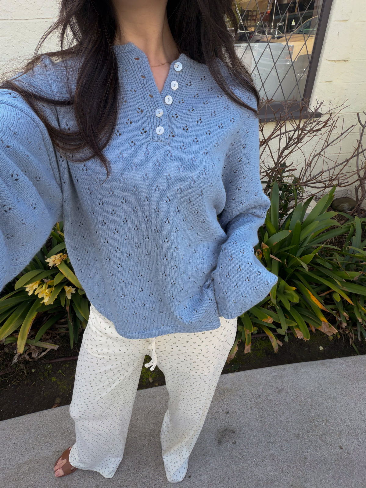 Arden Pointelle Henley || Dusty Blue